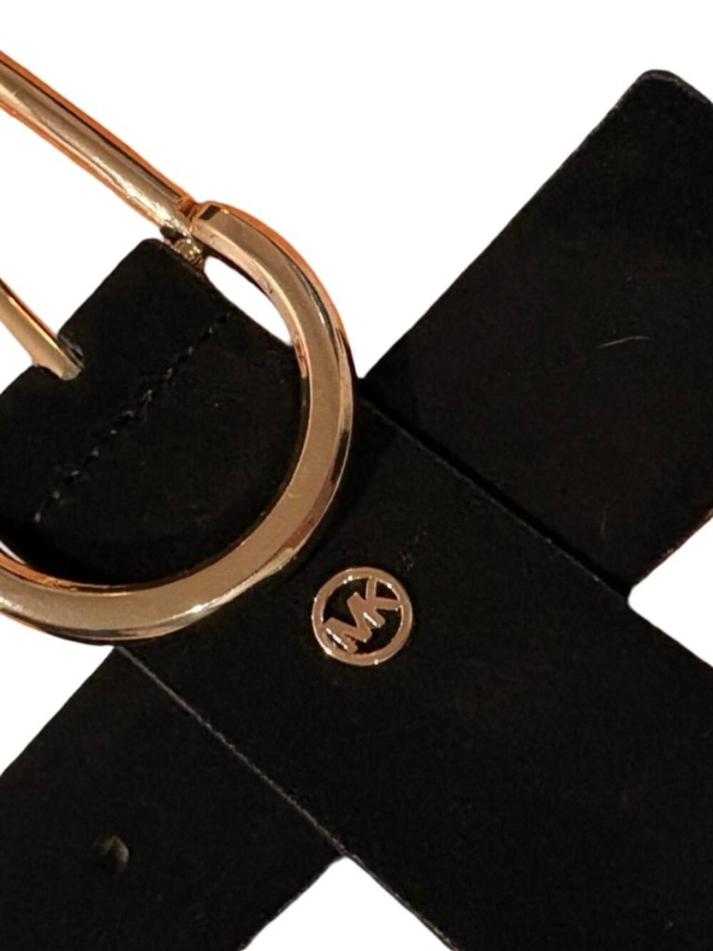 Michael Kors Women's Black Genuine Leather Belt Gold Buckle